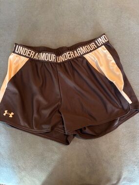Under Armour Brown and Cream Women's Athletic Shorts with Branded Waistband